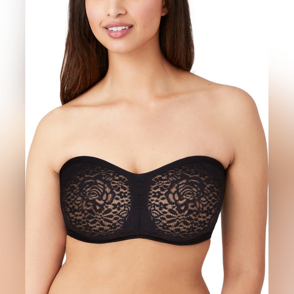 NWT Wacoal Halo Strapless Lace Bra, Size 34DD in Black NEW